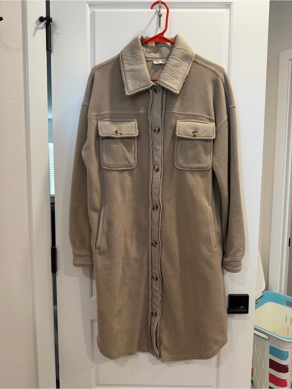 Mystree Taupe Fleece Button-Down Shacket
